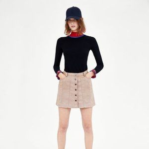 NWT Zara Nude Suede Skirt Snap Button Skirt S